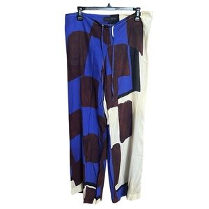 Zara Wide Leg Geometric Artsy Pants Blue Women’s Size Small S